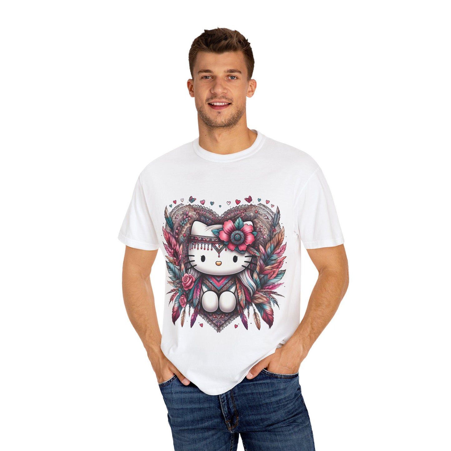 Bohemian Kitty T-Shirt, Cute Cat Tee, Garment-Dyed Tee, Colorful Graphic Shirt, Casual Everyday Wear, Gift for Cat Lovers