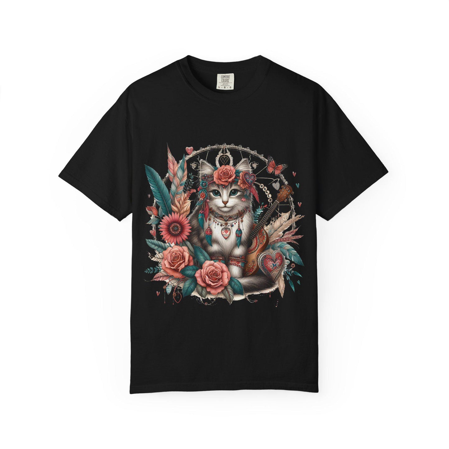 Bohemian Cat Floral T-Shirt, Cat Lover Tee, Gift for Her, Vintage Style Shirt, Nature Inspired Apparel, Cute Casual Top