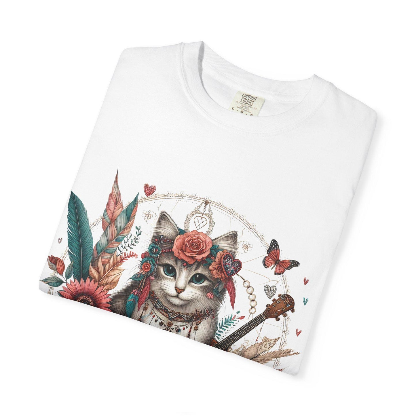 Bohemian Cat Floral T-Shirt, Cat Lover Tee, Gift for Her, Vintage Style Shirt, Nature Inspired Apparel, Cute Casual Top