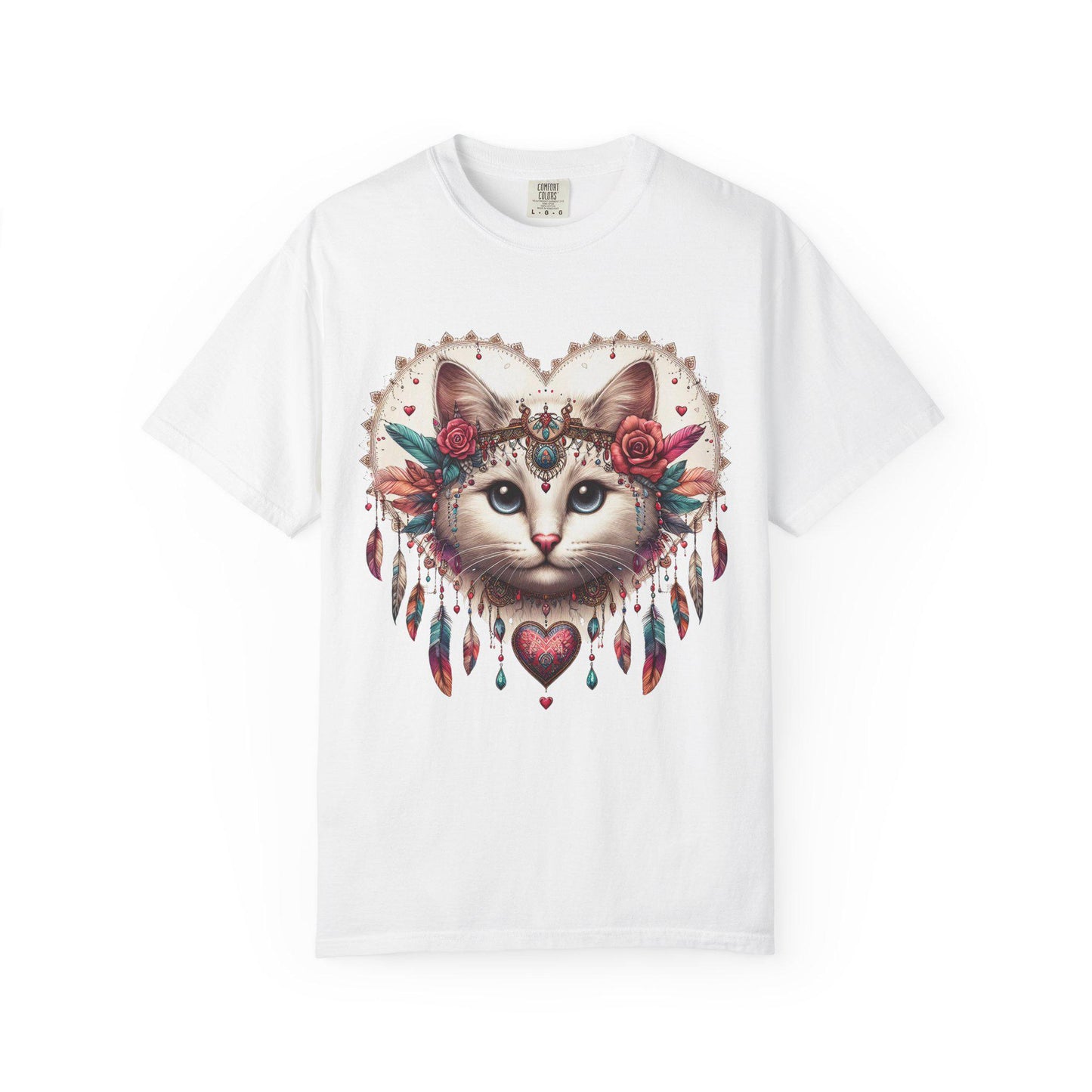Bohemian Cat Graphic T-shirt, Cute Cat Shirt, Gift for Cat Lovers, Artistic Tee for Women, Unisex Summer Apparel