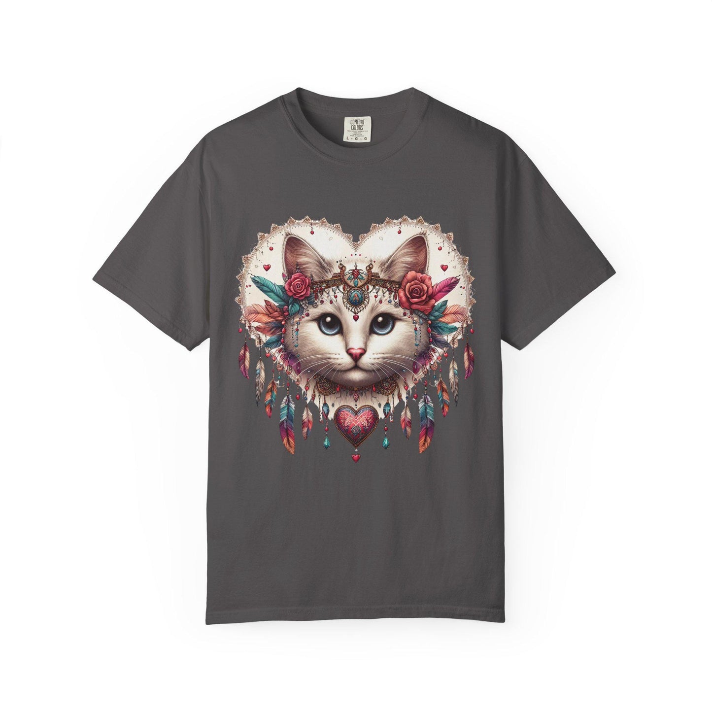Bohemian Cat Graphic T-shirt, Cute Cat Shirt, Gift for Cat Lovers, Artistic Tee for Women, Unisex Summer Apparel