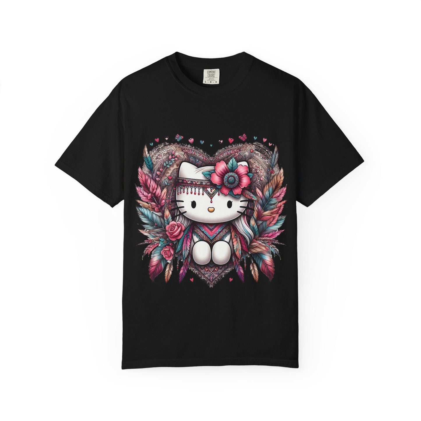 Bohemian Kitty T-Shirt, Cute Cat Tee, Garment-Dyed Tee, Colorful Graphic Shirt, Casual Everyday Wear, Gift for Cat Lovers