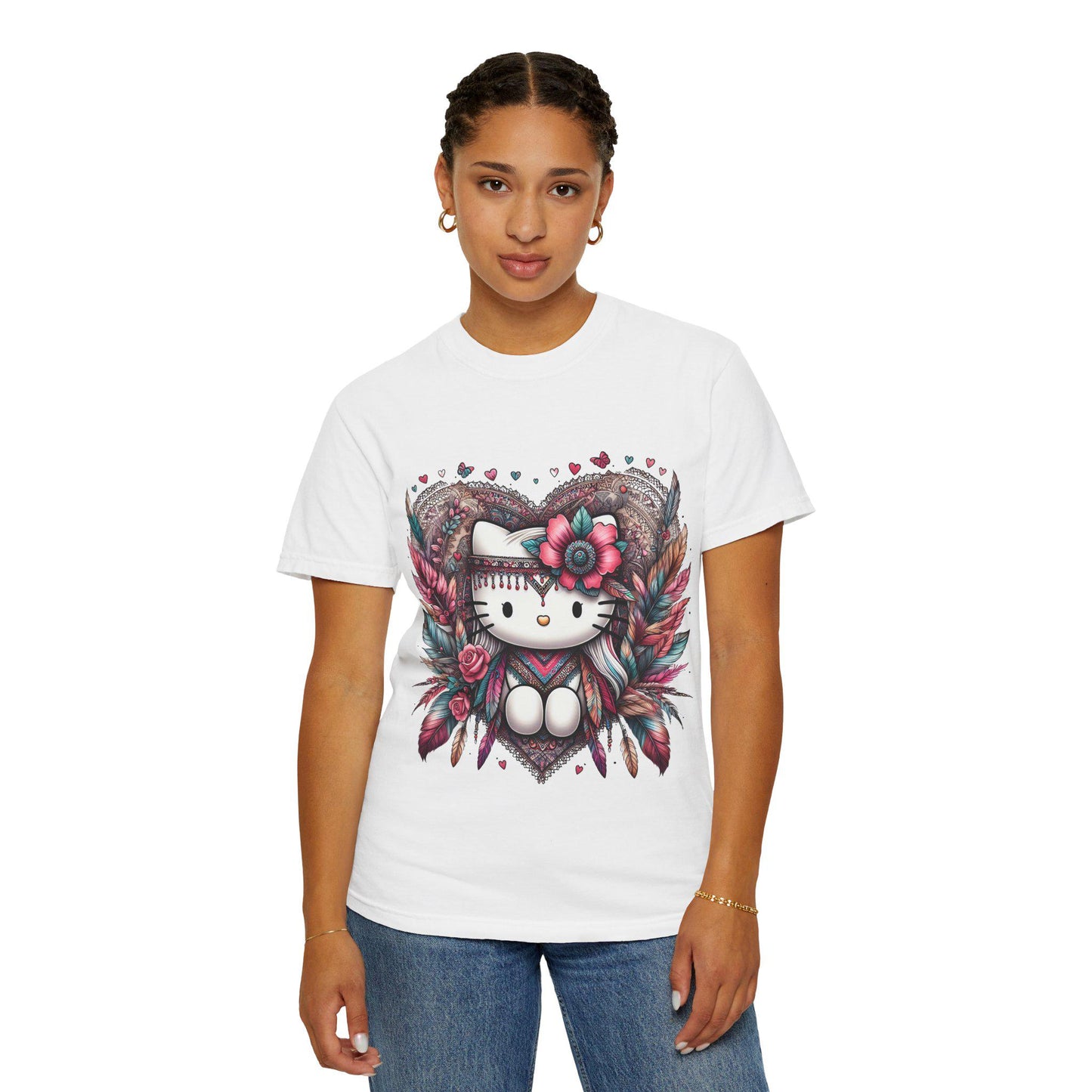 Bohemian Kitty T-Shirt, Cute Cat Tee, Garment-Dyed Tee, Colorful Graphic Shirt, Casual Everyday Wear, Gift for Cat Lovers