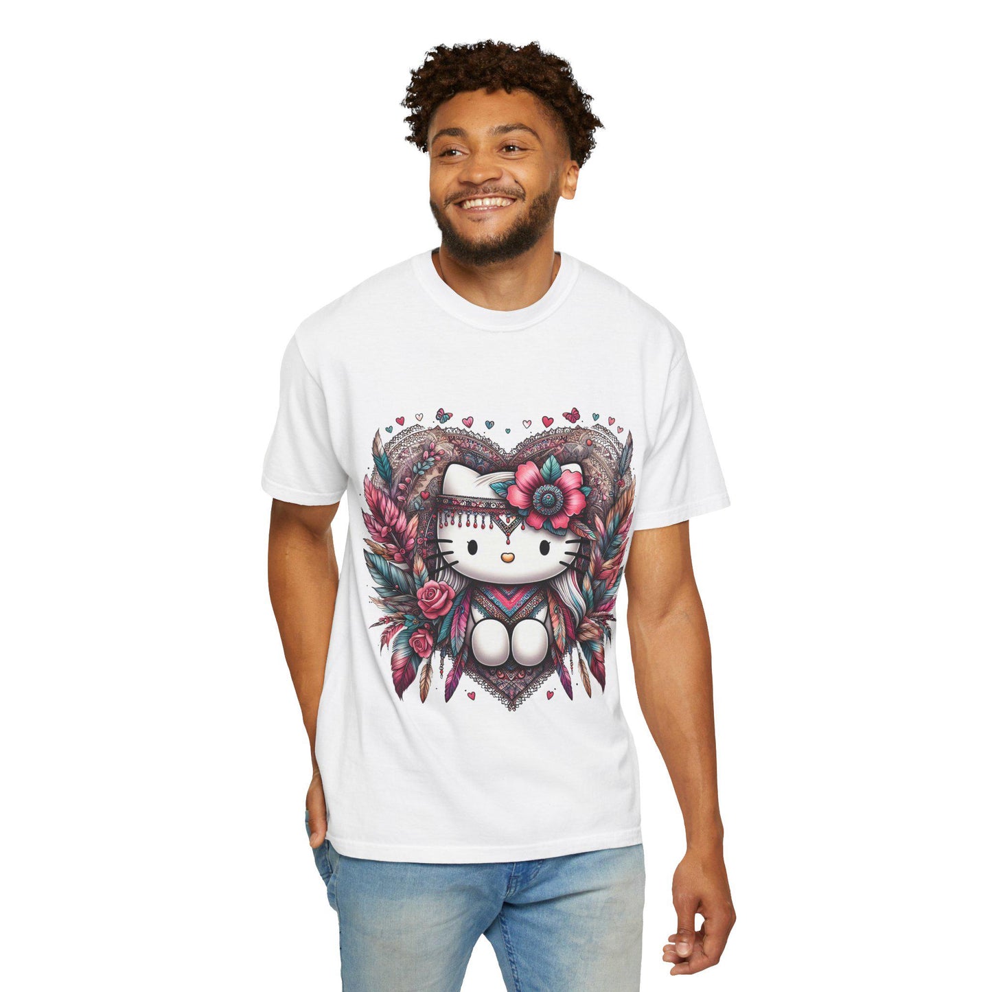 Bohemian Kitty T-Shirt, Cute Cat Tee, Garment-Dyed Tee, Colorful Graphic Shirt, Casual Everyday Wear, Gift for Cat Lovers