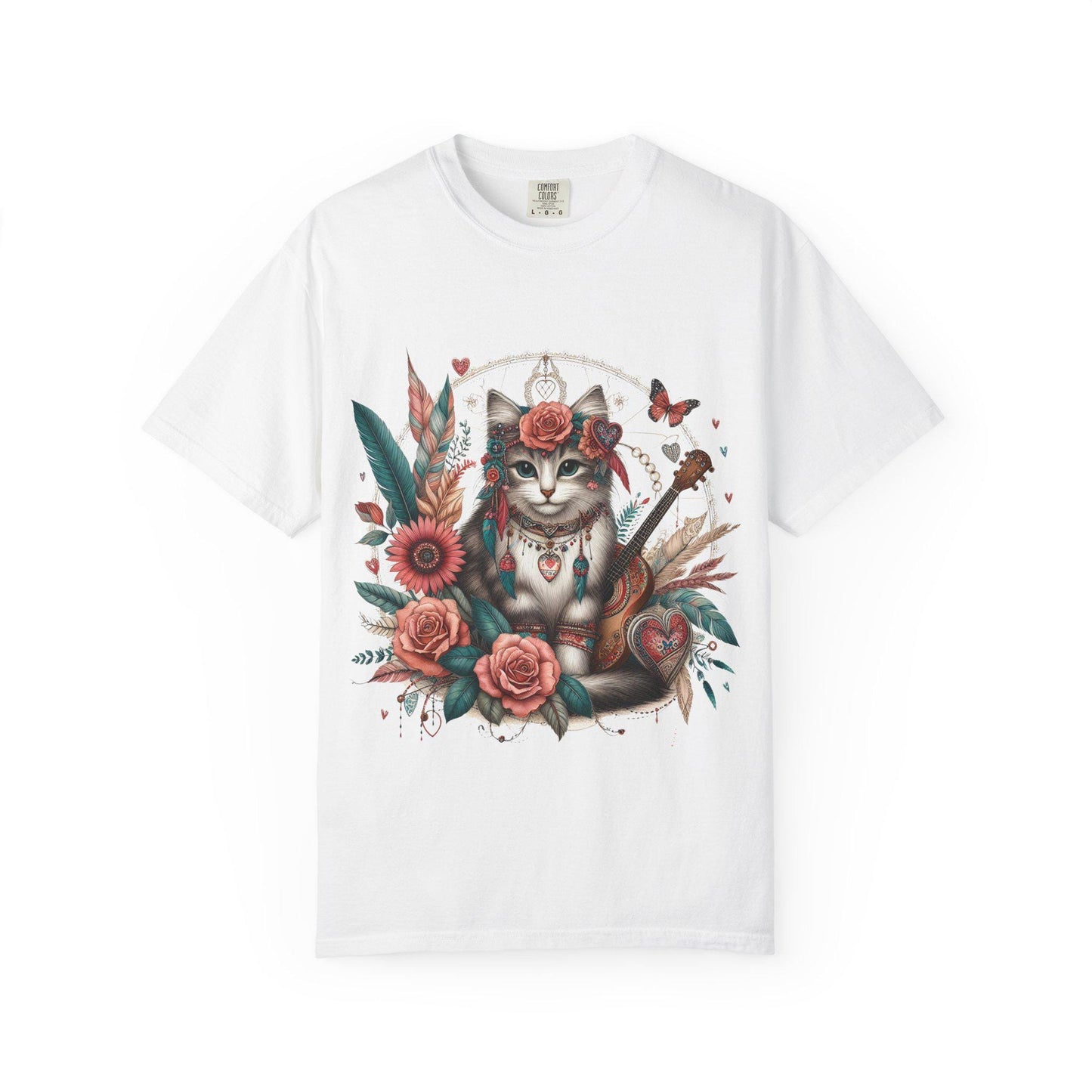 Bohemian Cat Floral T-Shirt, Cat Lover Tee, Gift for Her, Vintage Style Shirt, Nature Inspired Apparel, Cute Casual Top