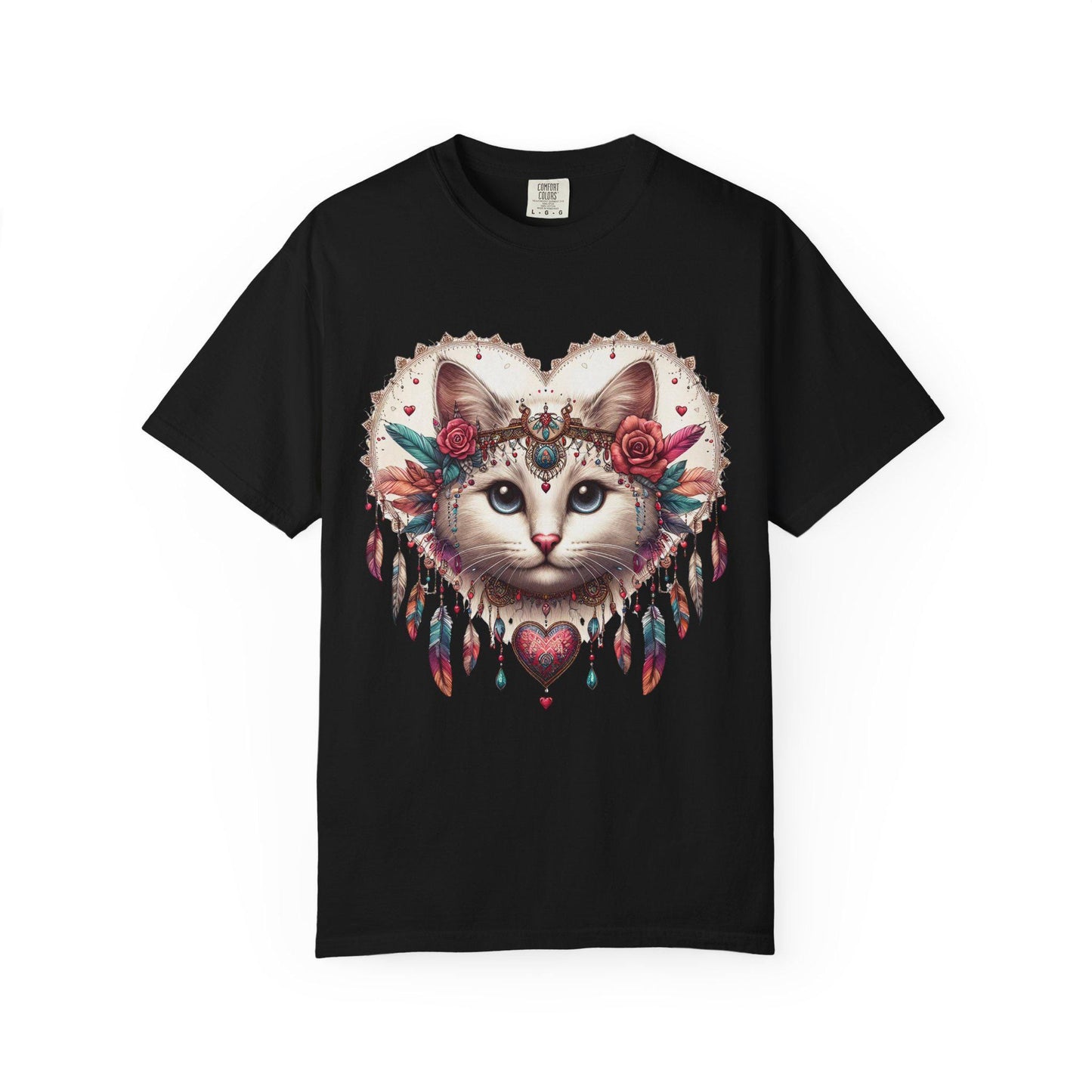 Bohemian Cat Graphic T-shirt, Cute Cat Shirt, Gift for Cat Lovers, Artistic Tee for Women, Unisex Summer Apparel