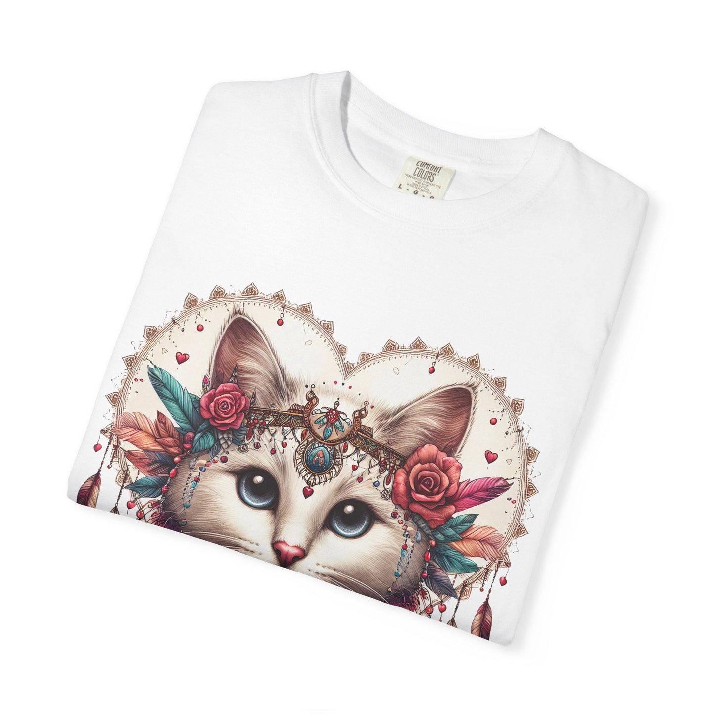 Bohemian Cat Graphic T-shirt, Cute Cat Shirt, Gift for Cat Lovers, Artistic Tee for Women, Unisex Summer Apparel