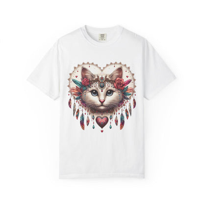 Bohemian Cat Graphic T-shirt, Cute Cat Shirt, Gift for Cat Lovers, Artistic Tee for Women, Unisex Summer Apparel