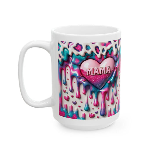 Colorful Drippy Heart Mug, Fun Gift for Mom, Cute Coffee Cup, Vibrant Ceramic Drinkware, Heartwarming Mother's Day Present
