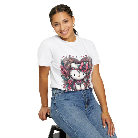 Bohemian Kitty T-Shirt, Cute Cat Tee, Garment-Dyed Tee, Colorful Graphic Shirt, Casual Everyday Wear, Gift for Cat Lovers