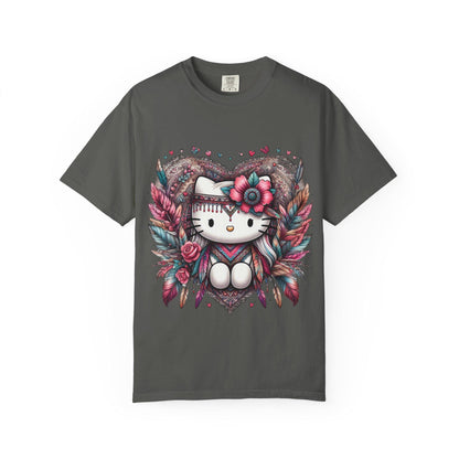 Boho Kitty Heart T-shirt, Cute Cat Tee, Festival Apparel, Gift for Her, Summer Style, Unisex Trendy Top