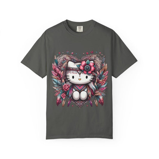 Boho Kitty Heart T-shirt, Cute Cat Tee, Festival Apparel, Gift for Her, Summer Style, Unisex Trendy Top